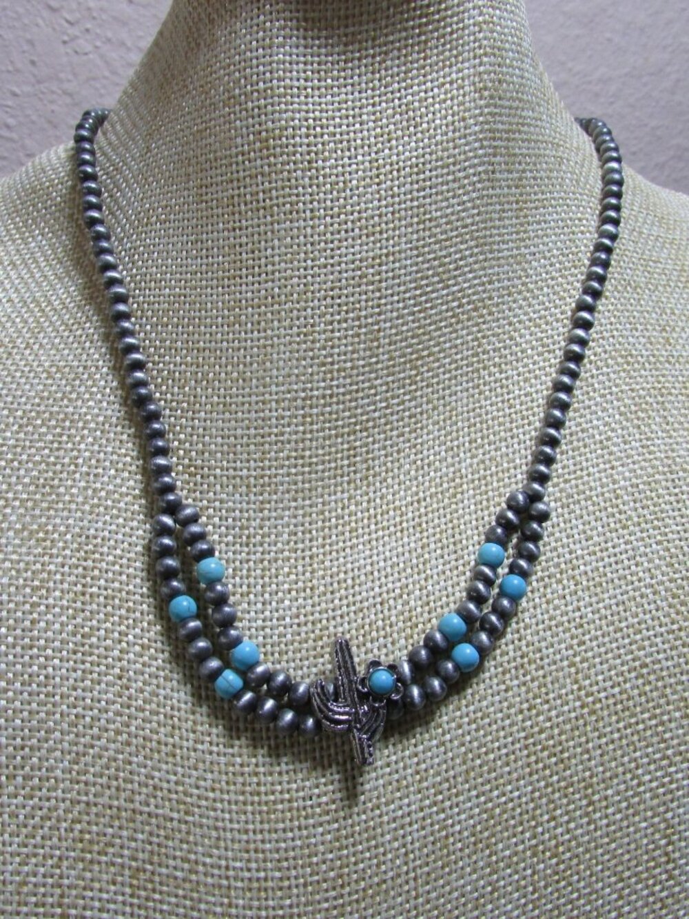 Hippie by JolliMolli Western Cactus Navajo Style Pearl & Turquoise Necklace - JN